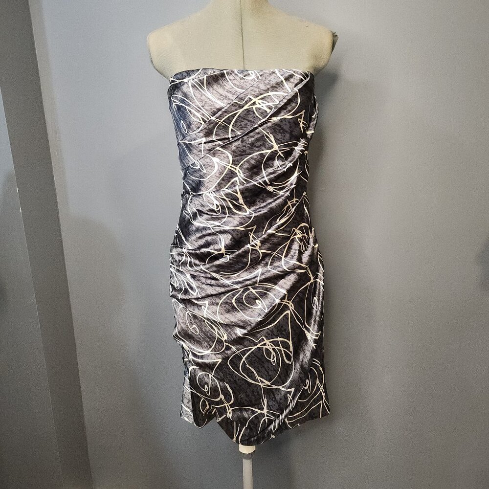 Vera Wang Lavender Label Strapless Dress Size 4 Metallic Gray White Cocktail